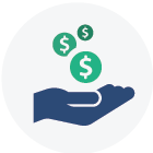 Hand with money symbols icon